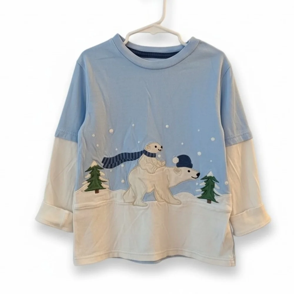 Gymboree Kids Blue & White Polar Bear Layered-Look Long Sleeve Top Cotton Size 7